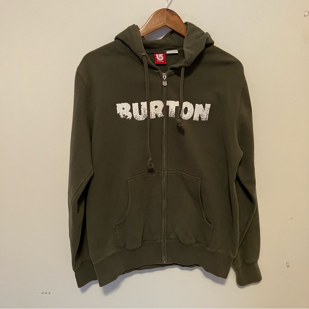 Burton Hoodie Sweatshirt Men’s S Sage Green Zip Front Logo Trees On Back